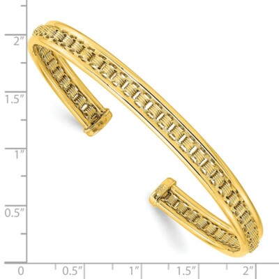 Pre-owned Superdealsforeverything Real 14kt Yellow Gold Polished & Textured Cuff Bangle; 7.25 Inch