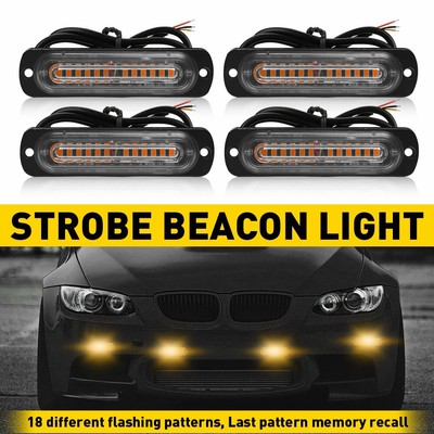 4x LED Flash Daytime Lights Strobe Light Bar Warning Hazard Beacon Amber Lamps