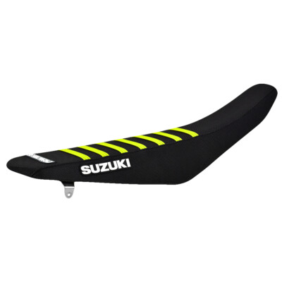 2018-2024 Suzuki RMZ 450 SEAT COVER ALL BLACK NEON YELLOW RIBS #163 LOGO