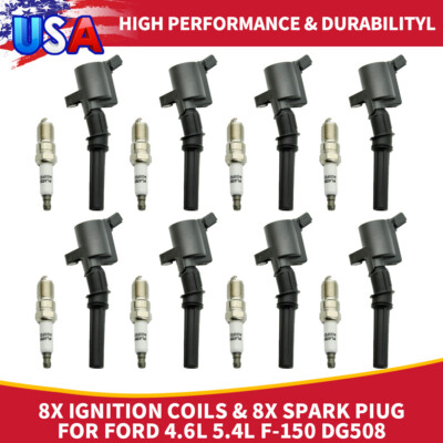 8* Spark Plugs & 8X Ignition Coils  For Ford F150 Lincoln 4.6L 5.4L DG508