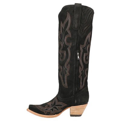 Pre-owned Corral Boots Suede Tooledinlay Tall Snip Toe Cowboy Womens Black Casual Boots A