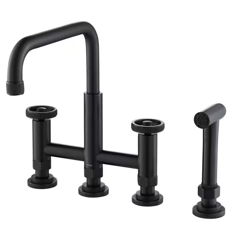 Urbix Double Handle Industrial Bridge Kitchen Faucet with Side Sprayer in Matte