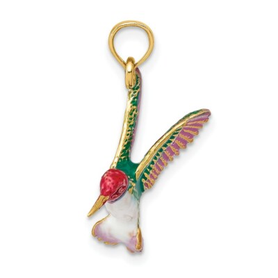 Pre-owned Superdealsforeverything Real 14kt Yellow Gold Enameled 3d Hummingbird Pendant