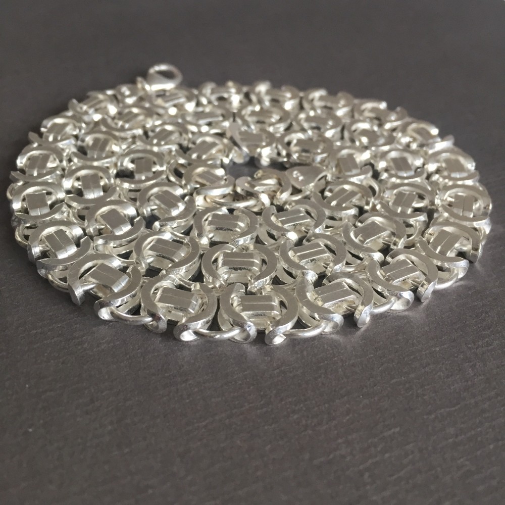Pre-owned Handmade Mens Boy Flat Byzantine Bali Chain Necklace 925 Sterling Silver 7mm 24inch 53gr