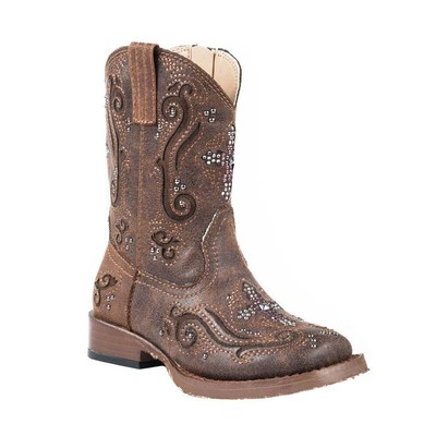 

Roper Faith Rhinestone Inlay Square Toe Cowboy Toddler Girls Brown Casual Boots, Коричневый, Roper Faith Rhinestone Inlay Square Toe Cowboy Toddler