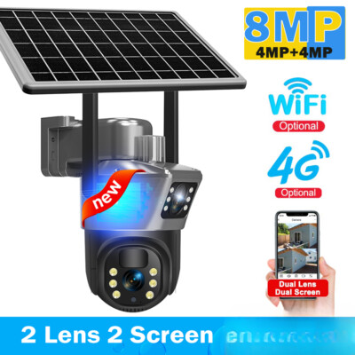 4K 8MP 4G Sim Card Wireless Solar Camera Dual Lens WiFi PTZ Video Surveillance