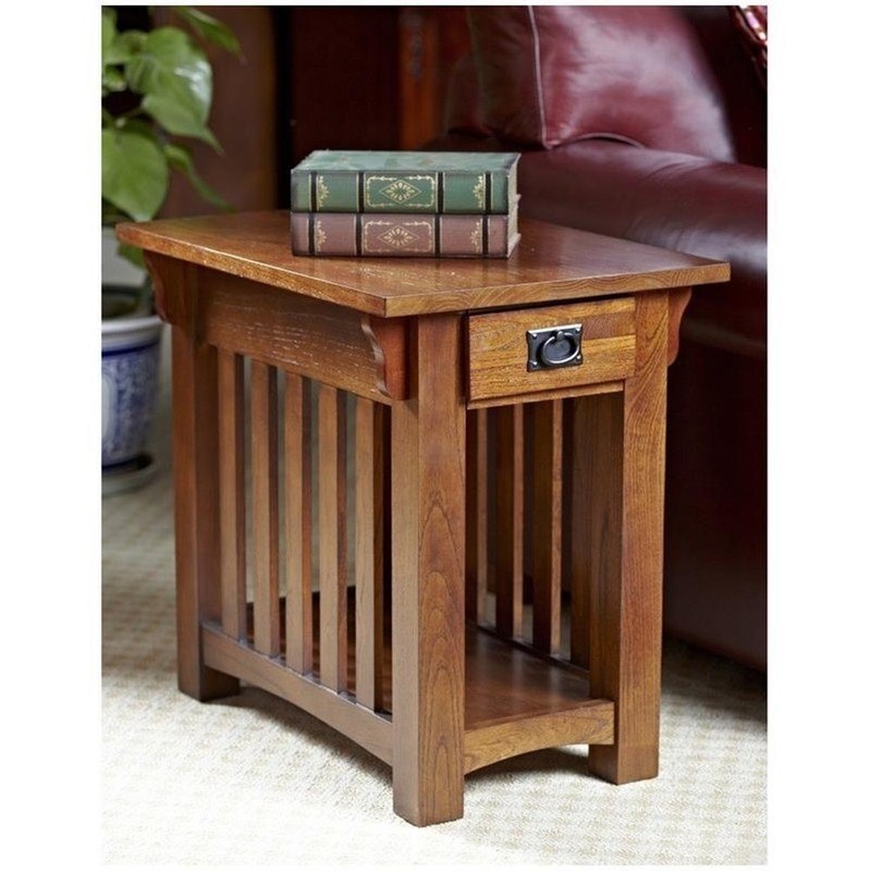 Leick Furniture Mission Oak Chairside Table with Storage Drawer and