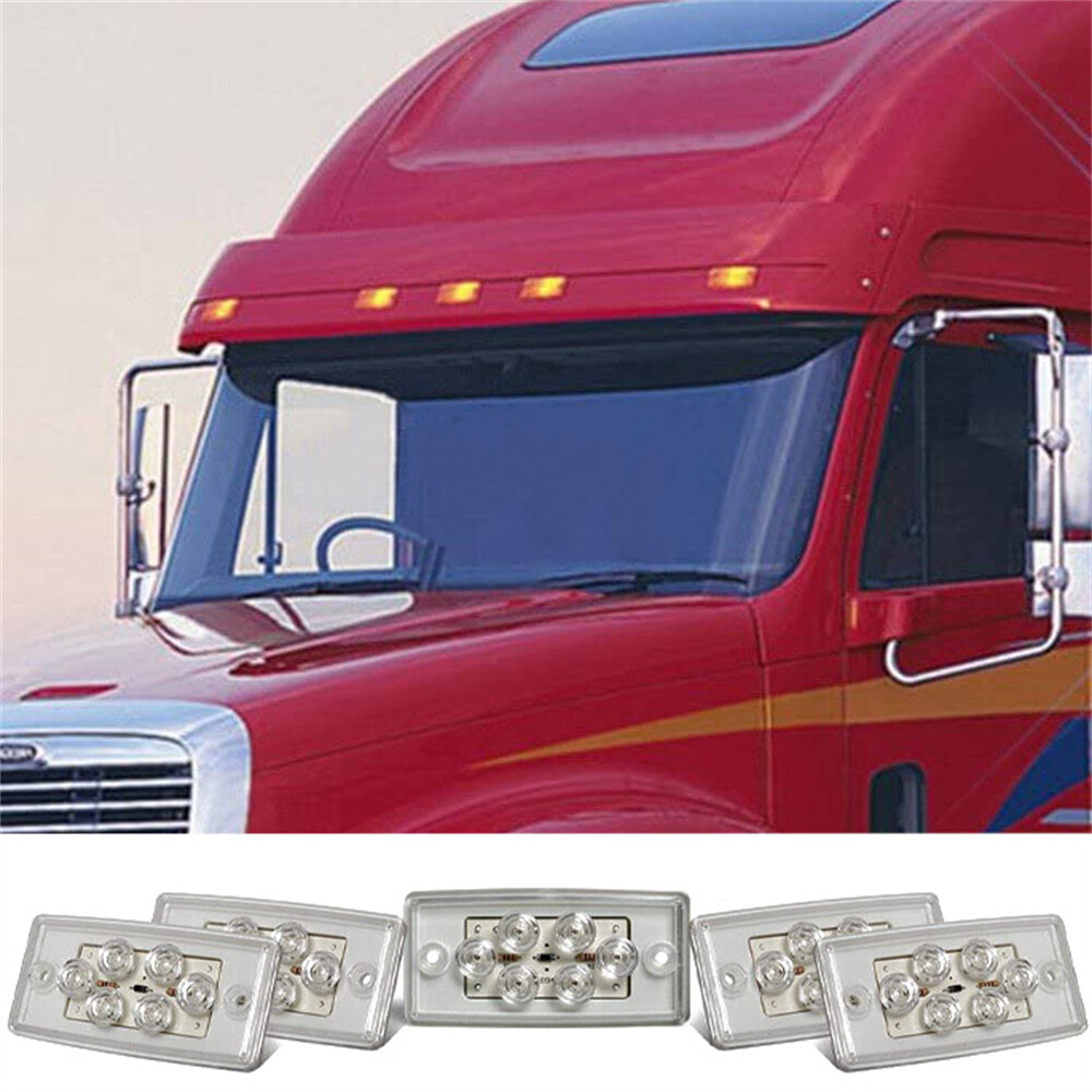 5 Rectangle Cab Light Roof Clearance Marker 6 LED Amber Truck Fits Volvo New