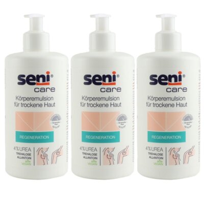 Seni Care Körperemulsion für trockene Haut 3 x 500 ml 4 % UREA Regeneration Set