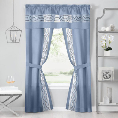 Cortinas De 2 Paneles Azules 55 x 84 Con Cenefas Para La Sala Cuarto Elegantes