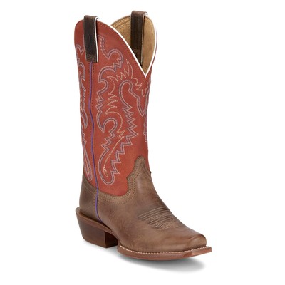 Pre-owned Justin Boots Breaking News Medium Square Toe Cowboy Womens Brown, Orange Casual