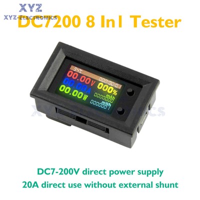 DC7-200V 20A 1.14'' HD IPS LCD Screen 8-in-1 Multi-function Power Voltage Meter