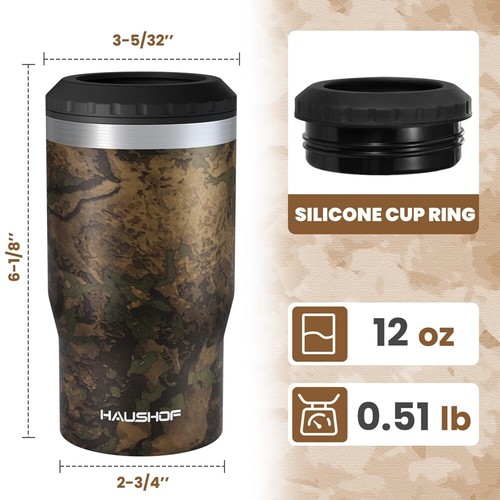 HAUSHOF 12oz Can Cooler 4 in 1  Stainless Steel Insulated Beer Can Cooler Holder