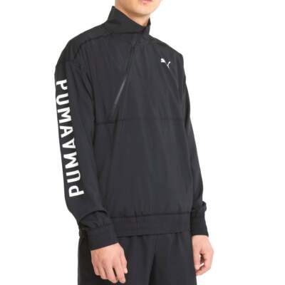 Puma Logo Half Zip Training Jacket Mens Black Casual Athletic Outerwear 521540-0