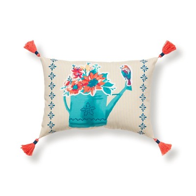 Watering Can Outdoor Rectangle Pillow, Multicolor, 14'' x 20''