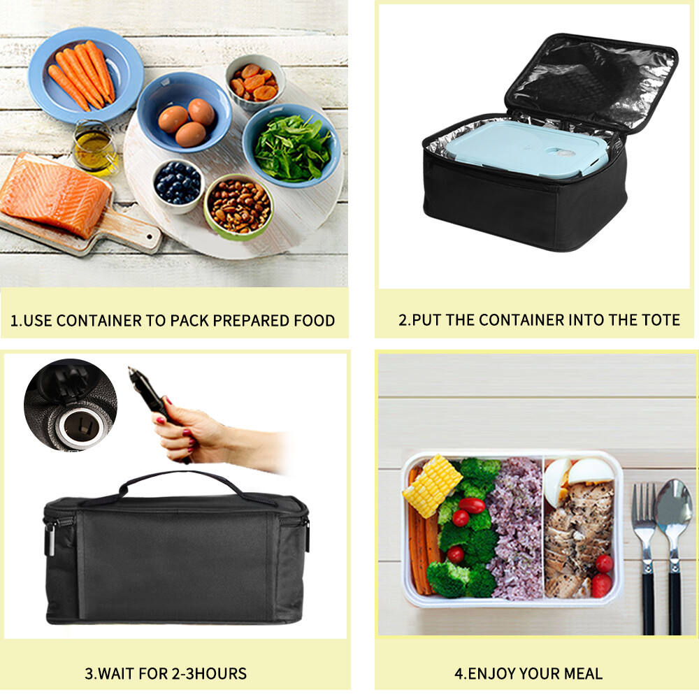 Portable Electric Hot Heated Heating Lunch Box 12V Car Microwave Oven Lunch Bag