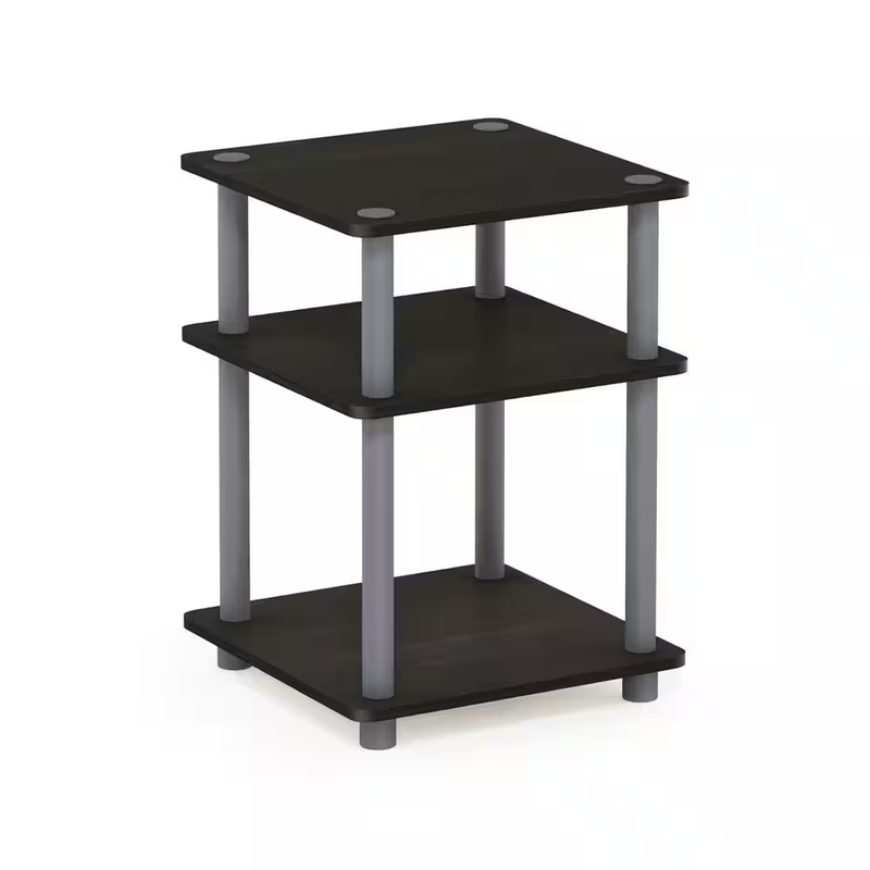 Furinno End Table Wood Side Table Espresso Black 14.6in Storage Shelf Unit Stand
