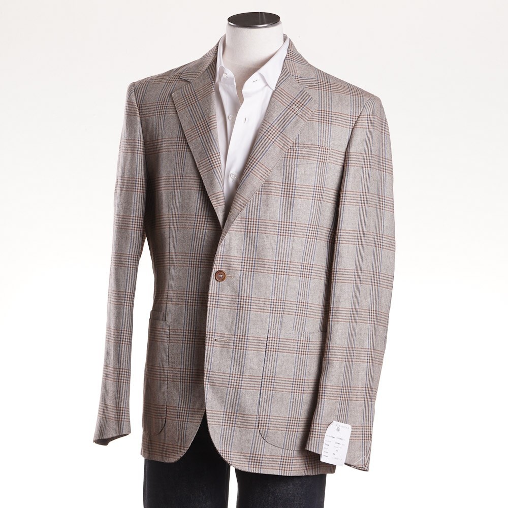Pre-owned Luciano Barbera $1995  Light Brown Check Wool-linen Sport Coat 46 R (eu 56)