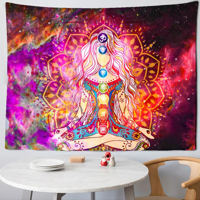 Indian Buddha Statue Meditation 7 Chakra Tapestry Wall Hanging Mandala Tapestrie