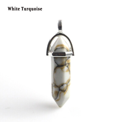 Natural Gemstones Healing Hexagonal Pointed Reiki Chakra Silver Cap Pendant Bead