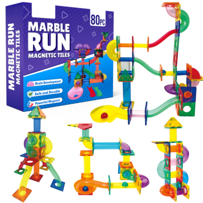 Marble Run Ball Magnetic Tiles 80 Pc Building Blocks Kids Montessori Toys Puzzle