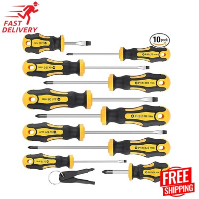10-Piece Magnetic Screwdrivers Set 5 Phillips and 5 Slotted Tips Professional