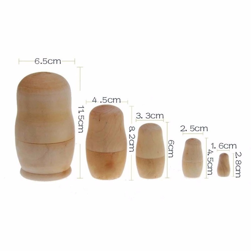 5x Blank Wooden Embryos Russian Nesting Dolls Toy DIY Unpainted Matryoshka Doll