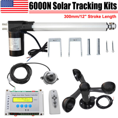 Single Axis Solar Tracker Kit -6000N 12'' Linear Actuator +Controller +Anemometer
