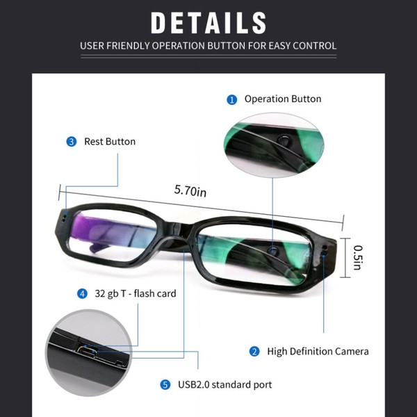 1080P HD Video Cam Recorder Camera Glasses Hidden Mini DVR Running Eyeglass - Image 10