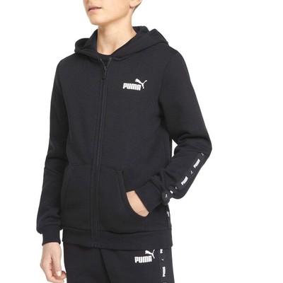 Puma Essentials+ Tape Full Zip Hoodie Youth Boy Black Повседневная спортивная верхняя одежда