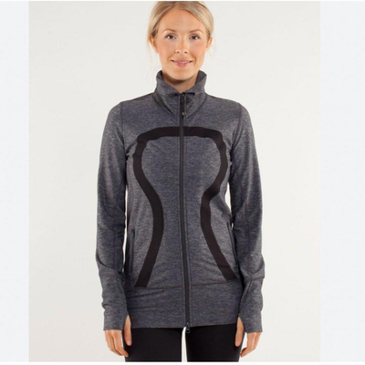 LULULEMON IN STRIDE GREY HEATHERED COAL BLACK LOGO EMBROIDERED