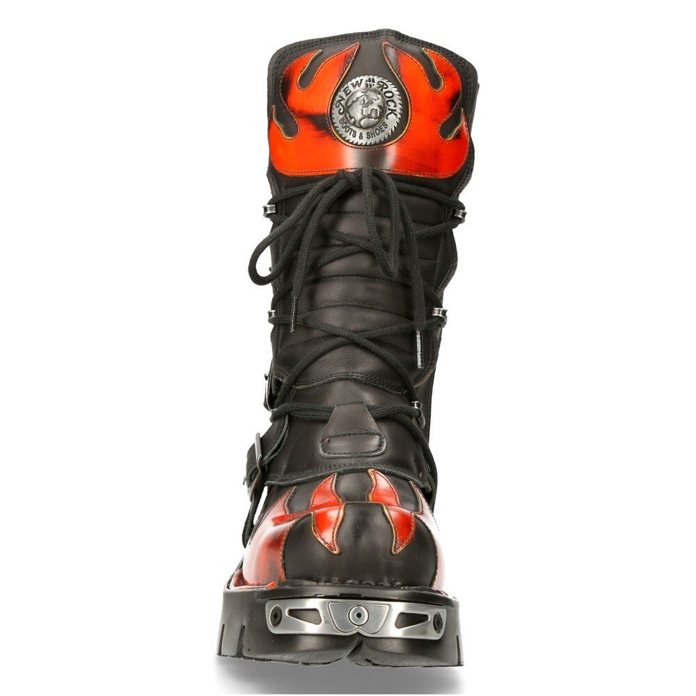 NEW ROCK ROCK 591-S1 STIEFEL ROT FLAMME METALL SCHWARZ LEDER SCHWER PUNK GOTHIC