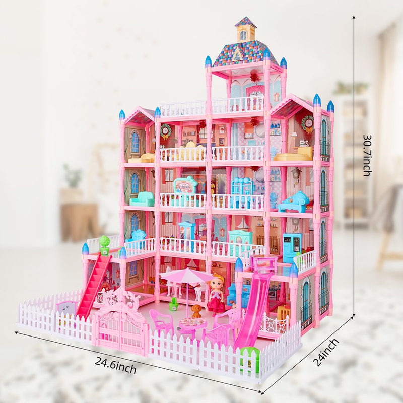 Doll House Dreamhouse for Girls & Boys, 5-Story 19 Rooms Playhouse with 1 Doll