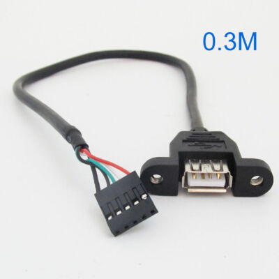 1pc Black 30cm/1ft USB Internal 5 Pin Header to USB A Female Jack Adapter Cable