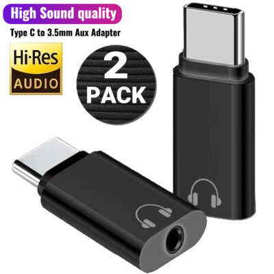 2 Pack USB-C Type C Adapter Port to 3.5MM Aux Audio Jack Earphone Headphone Car