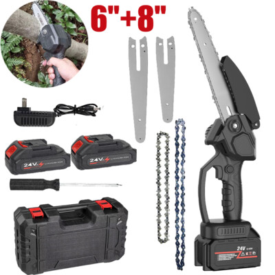 8'' 6'' Mini Chainsaw Cordless Handheld Electric Chain Saw with 2 Battery 2 Chain