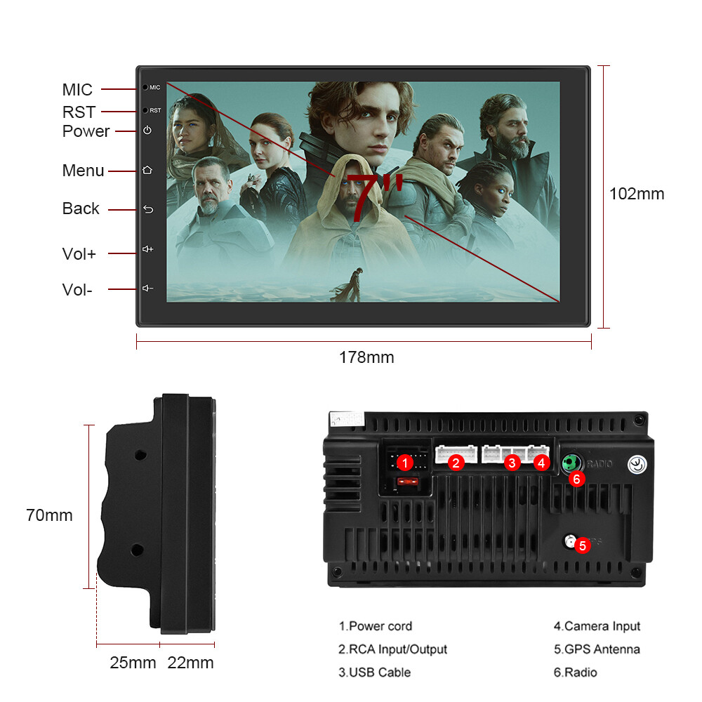 7" Double 2 Din Car Stereo Radio Android 12 GPS NAV Bluetooth Wifi FM USB RDS