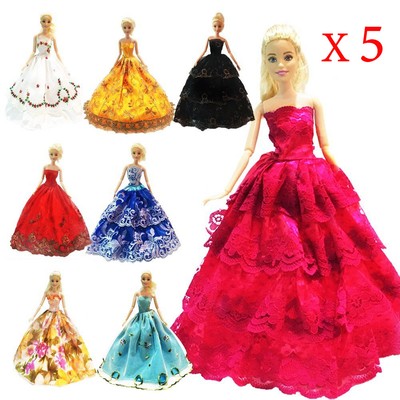 5 Pcs Barbie Dress Doll Model Clothes Fashion Handmade Vintage Outfit Costume 