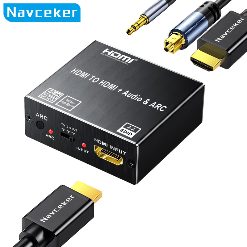 HDMI Audio Extractor HDMI to SPDIF Optical Toslink 3.5 Aux+4K HDMI Converter fo