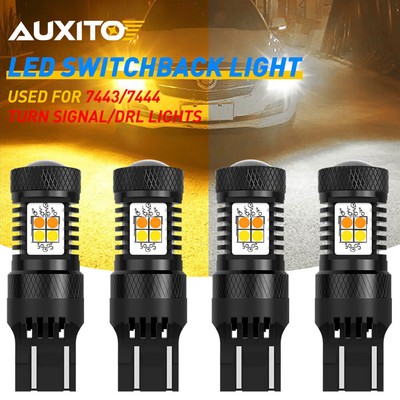 4x AUXITO 7443 7440 7441 Switchback White/Amber LED Turn Signal DRL Light Bulbs