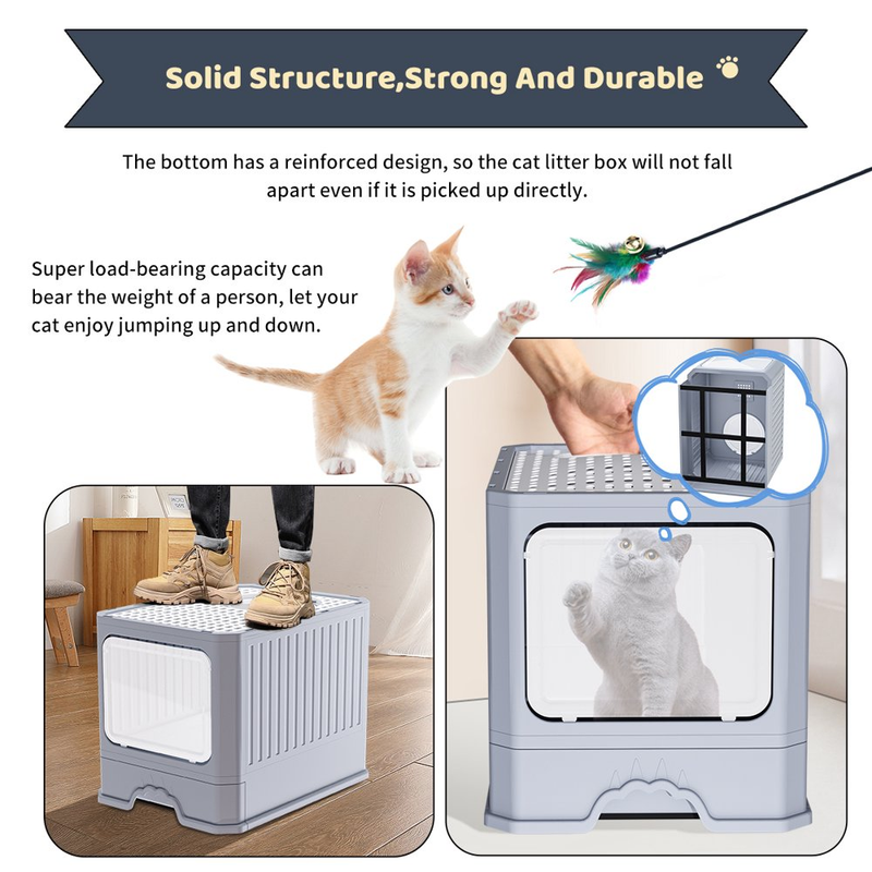 Foldable Cat Litter Box with Lid, Enclosed Kitty Potty, Top Entry with Scoop USA