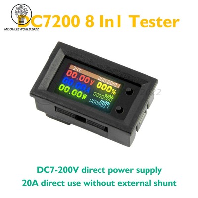 DC 7-200V 20A 1.14'' HD IPS LCD Screen 8-in-1 Multi-function Power Voltage Meter