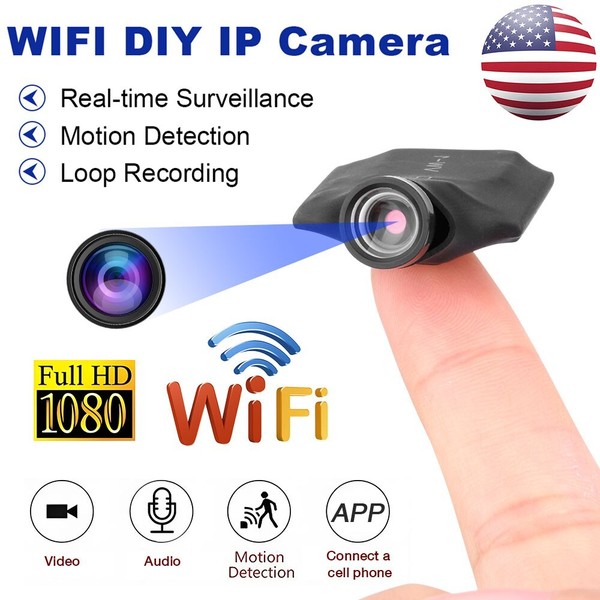 Compact WiFi IP surveillance camera with smartphone connectivity.