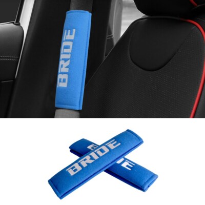 Brand New 2PCS JDM Blue Bride Racing Logo Embroidery Seat Belt Cover Shoulder