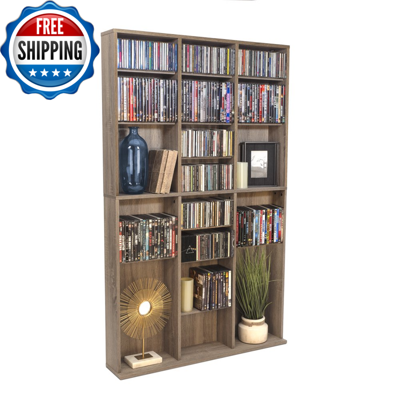 Adjustable 12-Shelf Media Storage Bookcase Cabinet CD DVD Me