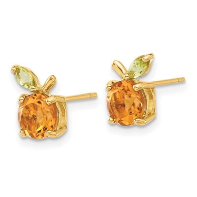Pre-owned Diamond2deal 14k Yellow Gold Citrine & Peridot Orange Stud Earrings 1.23g