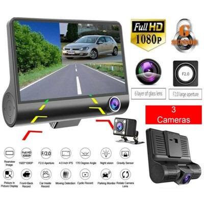 1080P 4'' Dual Lens HD Car DVR Rearview Video Dash Cam Recorder Camera G-Sensor