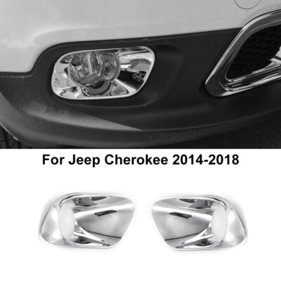 1Pair Chrome Front Fog Light Lamp Cover Trim Bezels For Jeep Cherokee 2014-18
