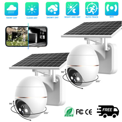 Solar Battery Powered Wireless WiFi Outdoor Pan/Tilt Home Security Camera System