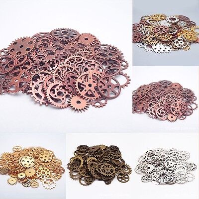 100g LOTS Bronze Silver Gold Steampunk Cogs and Gears Clock Hand Charm Mixed